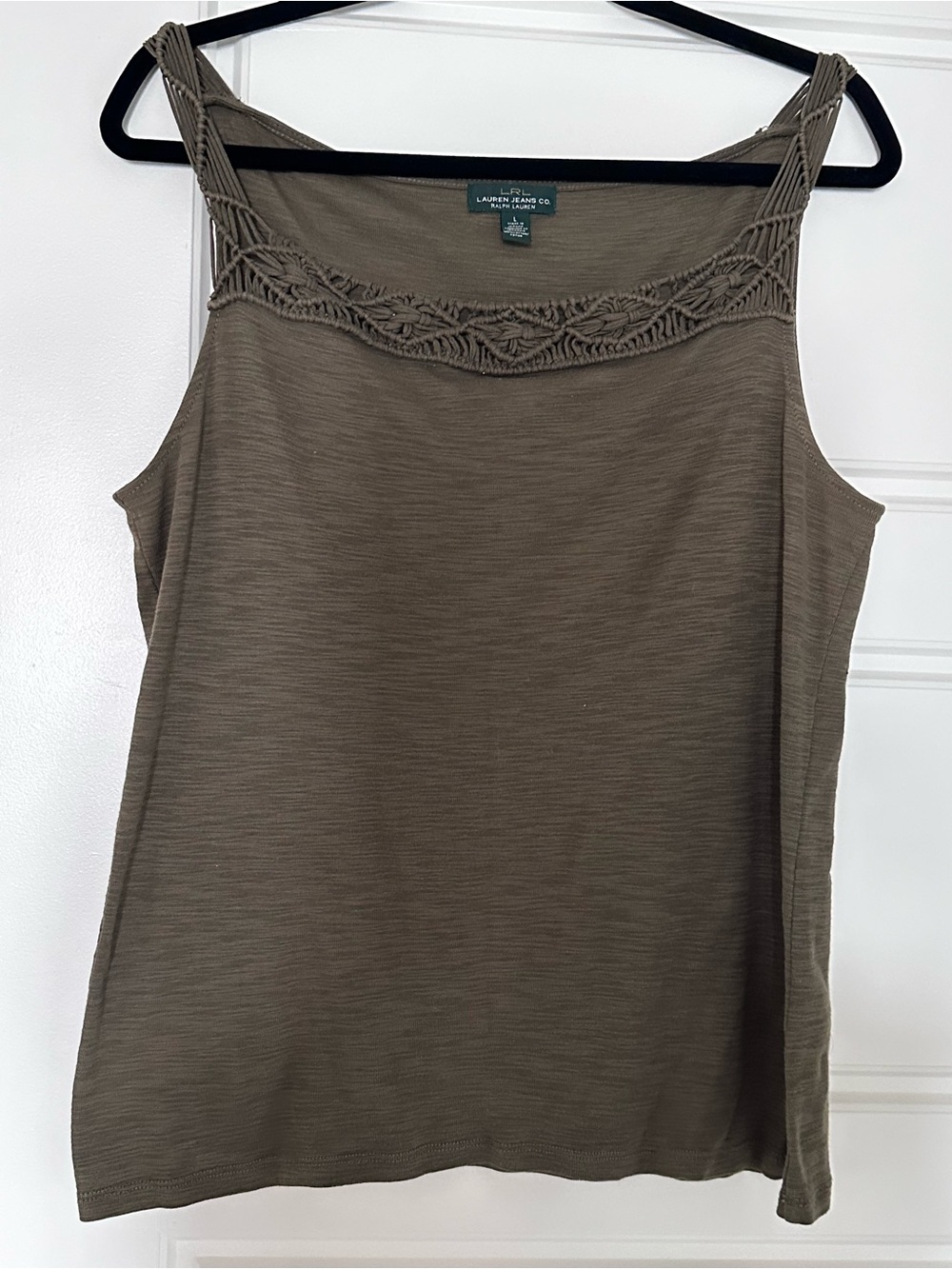 Lauren Ralph Lauren Olive Crochet-Trim Sleeveless Tank